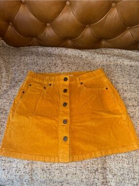 Button-Front Bright Corduroy Mustard Skirt